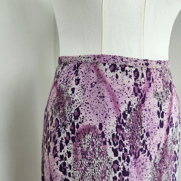 Vintage Y2K Katie Lin Woman Purple Pink Animal Print High Waist Midi Skirt L - Picture 2 of 9